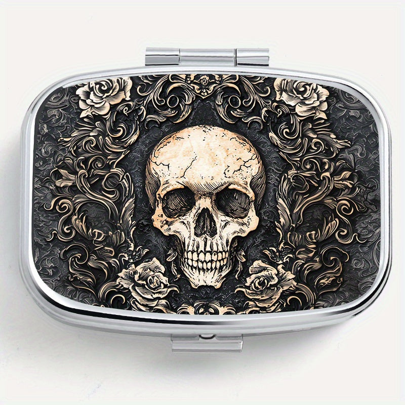 Gothic Skull Square Medicine Box Two Compartment Pill Box