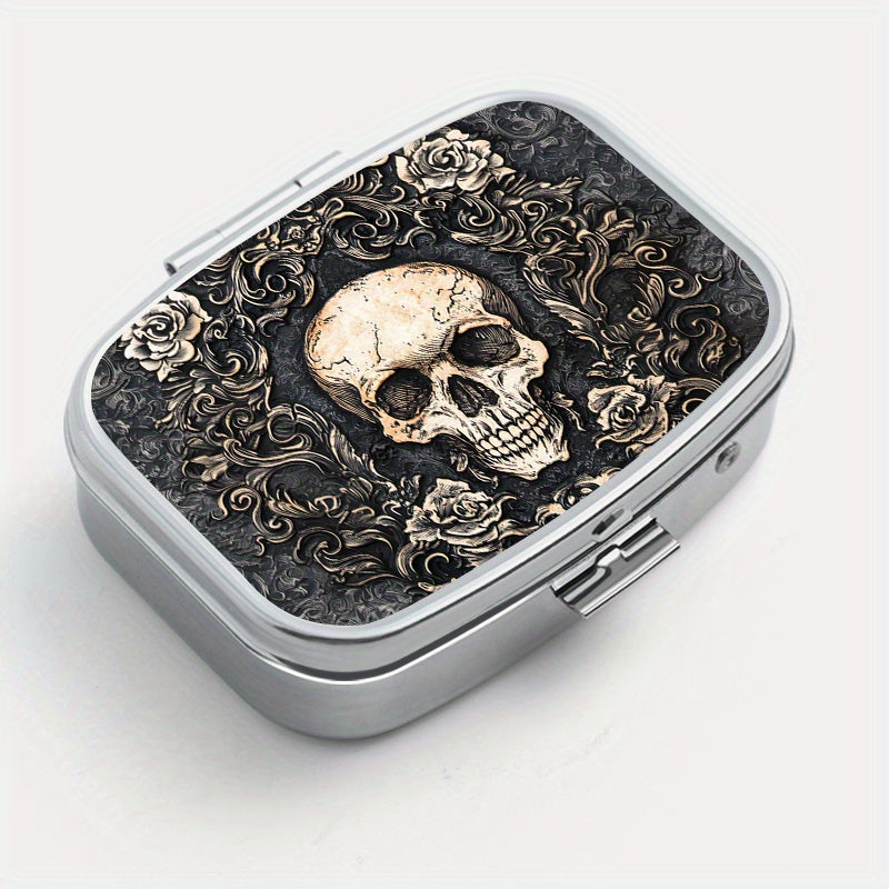 Gothic Skull Square Medicine Box Two Compartment Pill Box