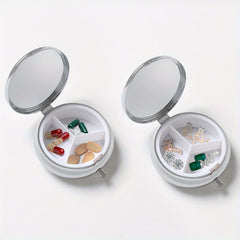 Floral Print Pill Organizer Set Metal Medicine Box 3 Compartment Round 2 Com