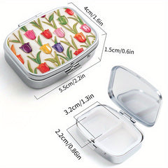 2pcs Tulip Pattern Pill Boxes Portable Medicine Case 3 Compartments for Travel