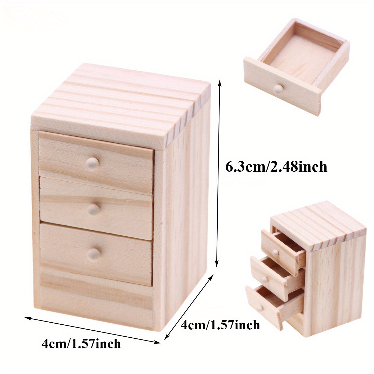 Dollhouse Mini Wooden Bedside Table 6 Drawer Storage & Mirror