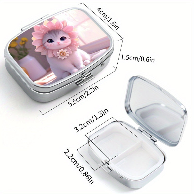 2pcs Floral Cat Pill Organizer Set - Round & Square, Travel Friendly