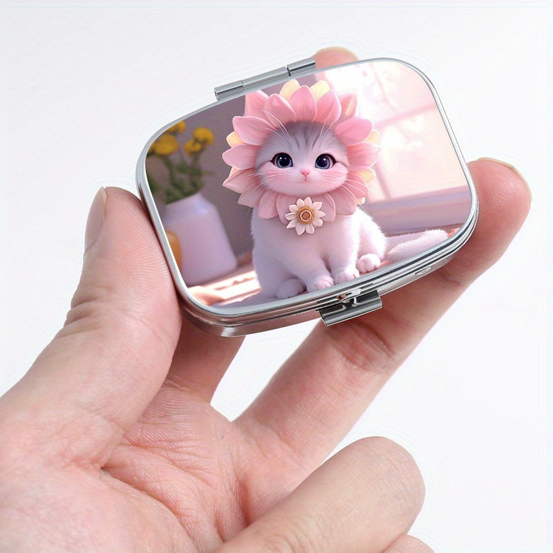 2pcs Floral Cat Pill Organizer Set - Round & Square, Travel Friendly