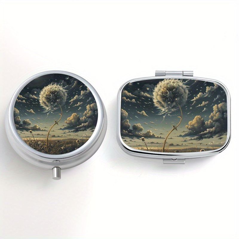 2pcs Dandelion Print Pill Organizer Set with 3 Compartments, 2 Com Box