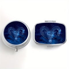 2pcs Starry Sky Sheep Print Pill Organizer Set with 3 Compartments