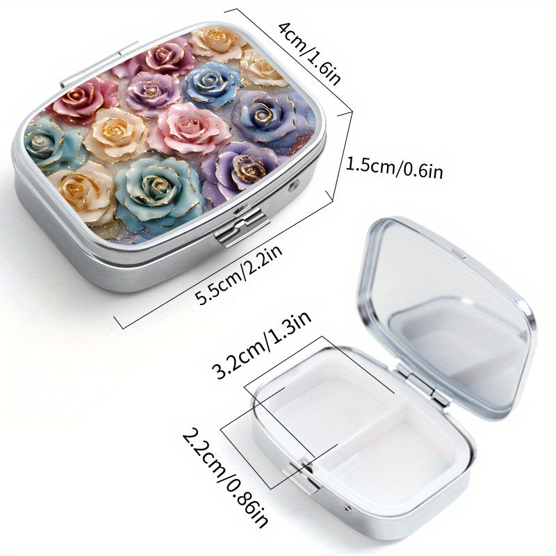 Ceramic Rose Pattern Pill Boxes Set of 2 - Round & Square