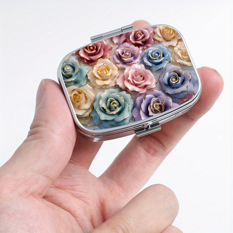 Ceramic Rose Pattern Pill Boxes Set of 2 - Round & Square