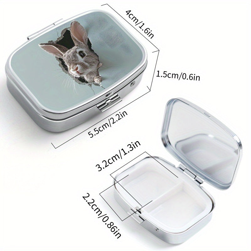 Set of 2 Rabbit Patterned Pill Boxes, 3 & 2 Compartments, Round & Square