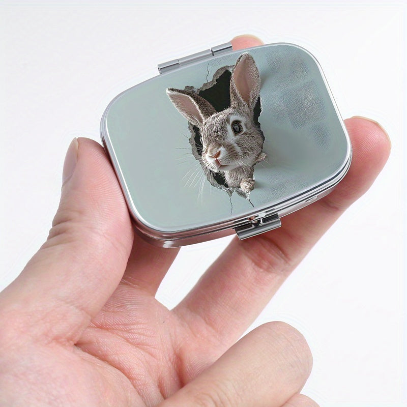 Set of 2 Rabbit Patterned Pill Boxes, 3 & 2 Compartments, Round & Square