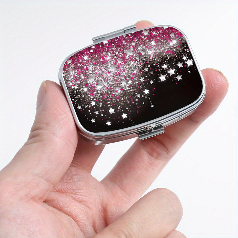 2PCS Star Glitter Pill Box Set Metal Medication Organizers