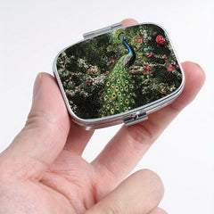 Peacock Pattern Pill Box Set - Round & Square, Portable Medicine