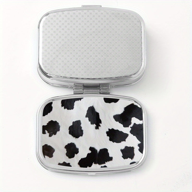 Cow Print Pill Organizer 2 Compartment Metal Box for Travel & Outdoors
