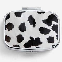 Cow Print Pill Organizer 2 Compartment Metal Box for Travel & Outdoors