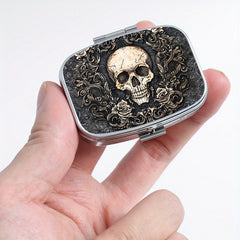 Gothic Skull Print Pill Organizer Set 3 Compartment Round Box 2 Compartment