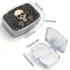 Gothic Skull Print Pill Organizer Set 3 Compartment Round Box 2 Compartment