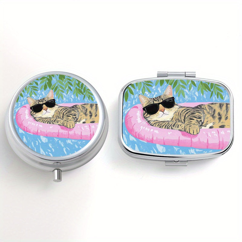 Water Cat Pattern Printed Pill Boxes Set of 2