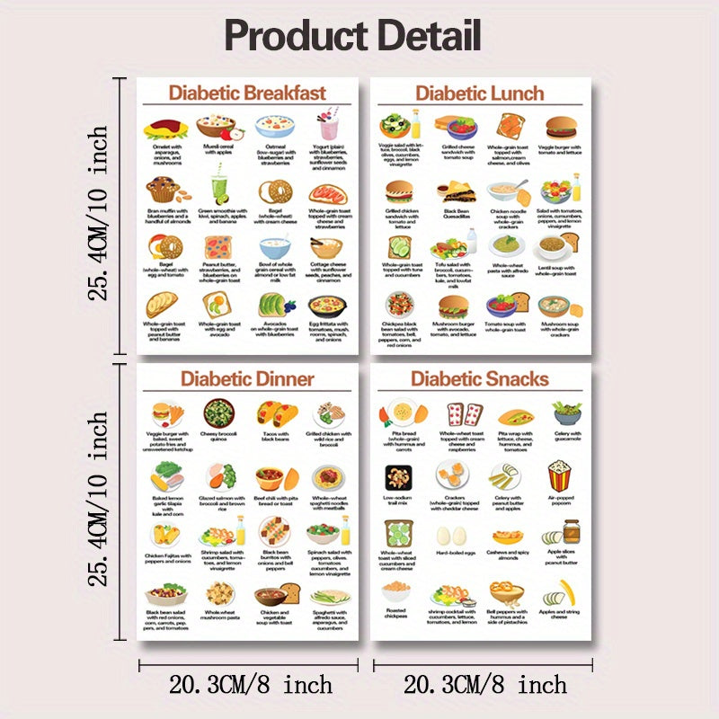 Diabetic Diet Set Blood Sugar Management Low Carb Guide Food Lists 8x10 Prints