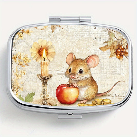 Charming Mouse Print Square Pill Box with 2 Compartments