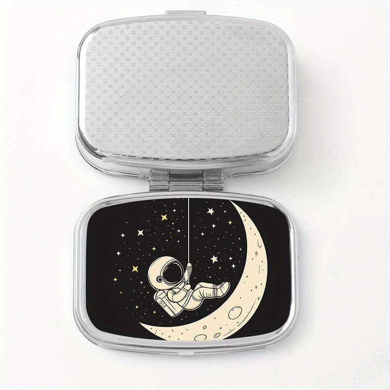 Moon Print Pill Organizer Compact 2 Compartment Metal Case
