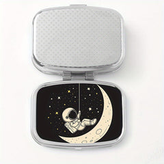 Moon Print Pill Organizer Compact 2 Compartment Metal Case