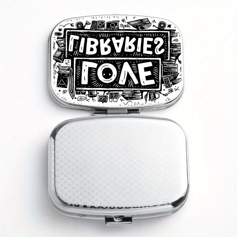 Portable Library Pill Organizer with 2 Compartments - Metal Medicine Box