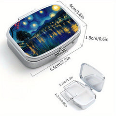 Van Gogh Starry Night Pill Box 2 Compartment Compact Metal Medicine Case