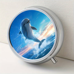 Dolphin Pattern Round Medicine Box 3 Compartment Pill Box