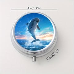 Dolphin Pattern Round Medicine Box 3 Compartment Pill Box