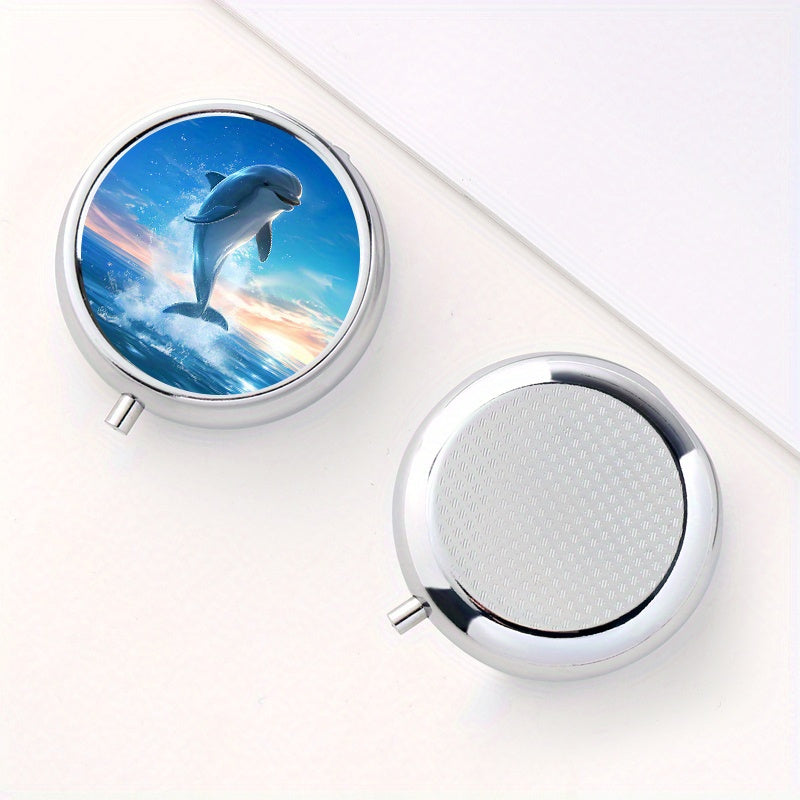 Dolphin Pattern Round Medicine Box 3 Compartment Pill Box