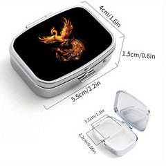 Phoenix Print Pill Organizer Metal Case for Travel & Outdoor