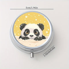 Snow Panda Round Medicine Box 3 Compartment Pill Box Portable