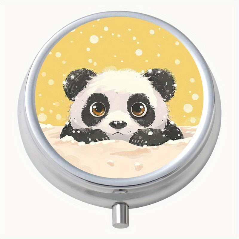Snow Panda Round Medicine Box 3 Compartment Pill Box Portable