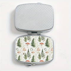Portable Pill Organizer with Fern & Mushroom Design