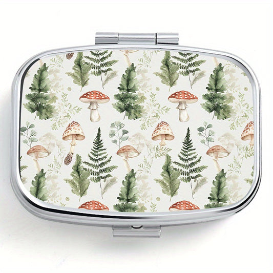 Portable Pill Organizer with Fern & Mushroom Design