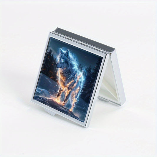 Ice Flame Wolf Print Pill Organizer Metal Case