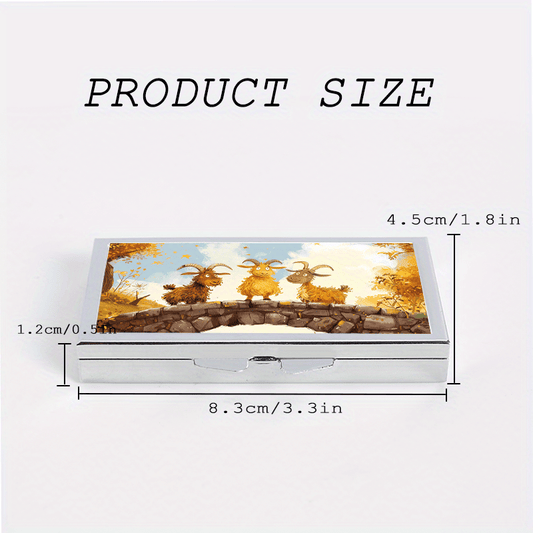 Three Lambs Pattern Printing Portable Pill Box 7 Compartment Pocket Purse