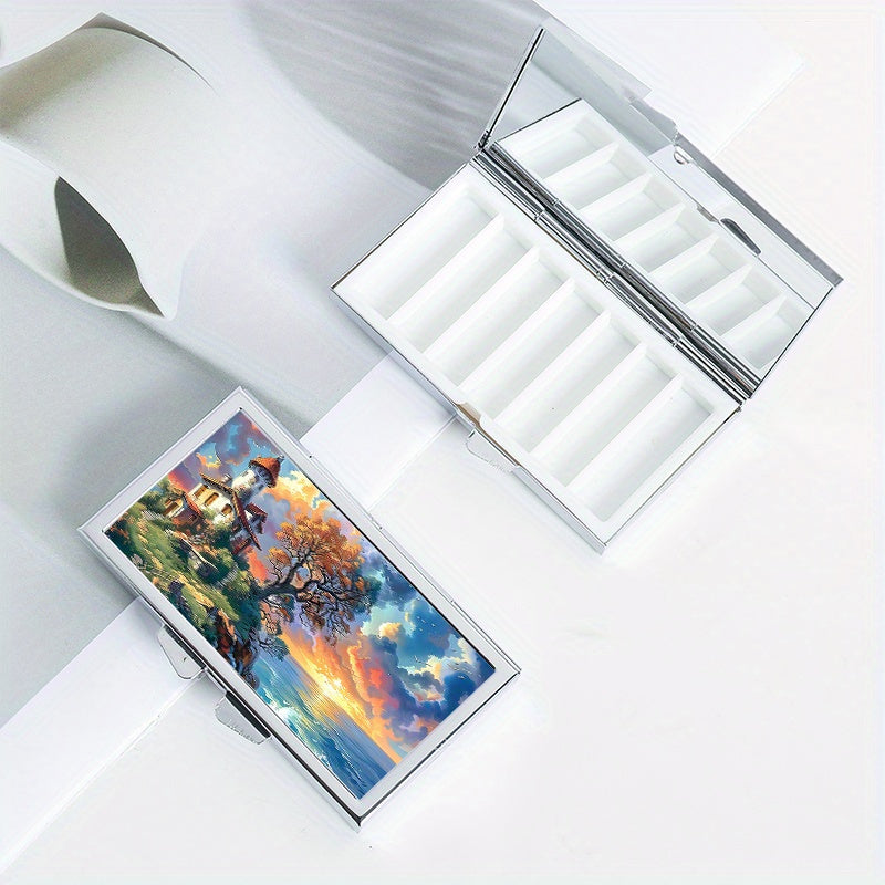 Seaside House Rectangular Pill Box 7 Compartment Portable Pill Box