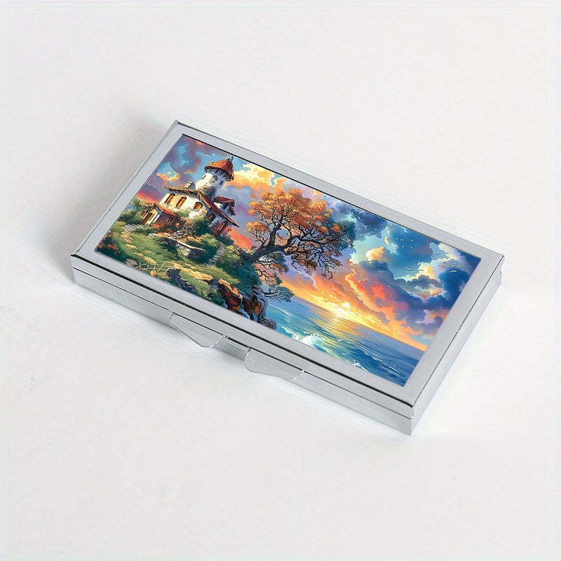 Seaside House Rectangular Pill Box 7 Compartment Portable Pill Box