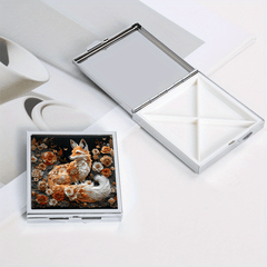 Floral Fox Pattern Square Pill Organizer 4 Compartment Medicine Box Metal Case