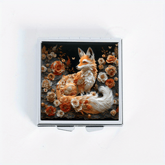 Floral Fox Pattern Square Pill Organizer 4 Compartment Medicine Box Metal Case