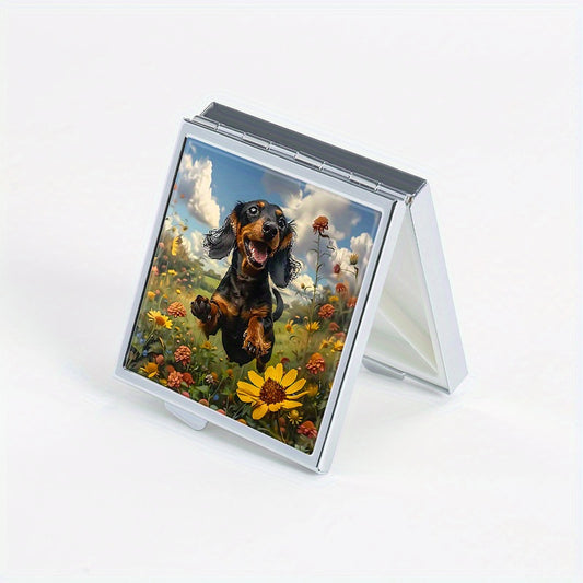 Garden Puppy Print Pill Box 4 Compartment Metal Storage Case