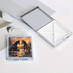 Horse Print Square Pill Case 4 Compartment Mini Portable Medicine Box