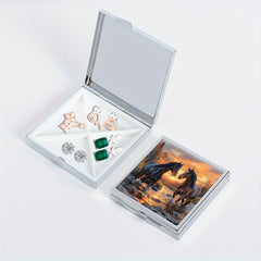 Horse Print Square Pill Case 4 Compartment Mini Portable Medicine Box