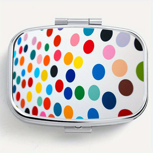 Colorful Polka Dot Print Square Pill Box 2 Compartment Mini Medicine Case