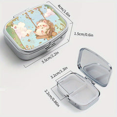 Hedgehog Print Pill Organizer 2 Compartment Portable Metal Case