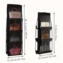 Space Saving Hanging Handbag Organizer Grey Polyester PVC Storage Rack