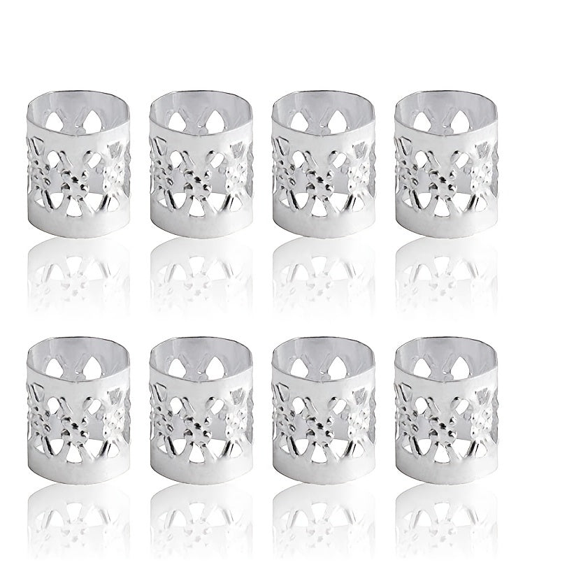 50pcs Aluminum Hollow Out Dreadlocks Rings Beads Hair Ring Decoration Silvery