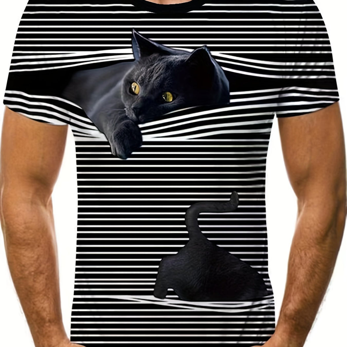 Men's 3D Cat & Blinds Graphic T Shirt Breathable Tee for Outdoor Fun