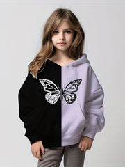 Block Butterfly Graphic Sweatshirt for Girls Hooded Tops