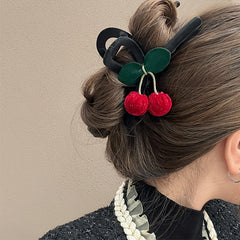 Cherry Flocked Big Hair Claw Clips Strong Hold Grip Hair Jaw Clip